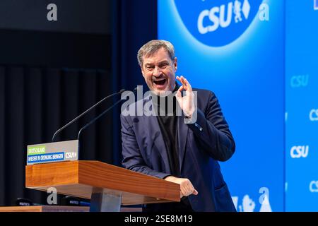 CSU - Kleiner Parteitag / Parteiausschuss, Nürnberg, 08.02.2025 Dr. Markus Söder MDL, Vorsitzender der CSU, Bayerischer Ministerpräsident *** CSU Comitato del partito della Conferenza del piccolo partito, Norimberga, 08 02 2025 Dr Markus Söder MDL, Presidente della CSU, Ministro bavarese Presidente 20250208-286A7304-M4000 Foto Stock