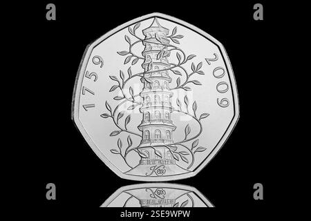 La rara moneta da 50 pence del Regno Unito dei Kew Gardens Foto Stock