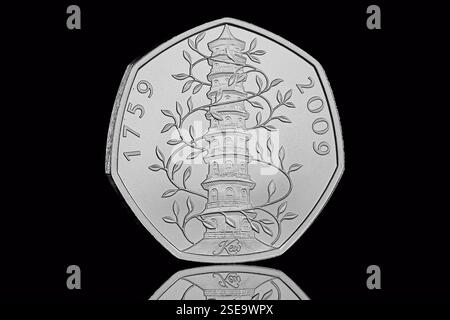 La rara moneta da 50 pence del Regno Unito dei Kew Gardens Foto Stock