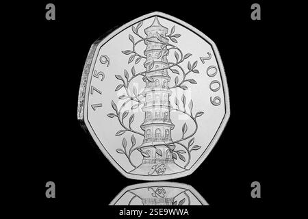 La rara moneta da 50 pence del Regno Unito dei Kew Gardens Foto Stock