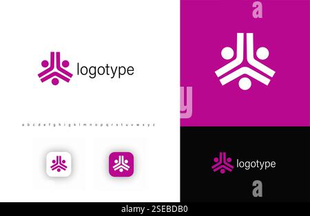 Logo geometrico astratto, tre figure interconnesse che simboleggiano il lavoro di squadra, la collaborazione, l'unità. Perfetto per le società di consulenza, le startup tecnologiche e. Illustrazione Vettoriale