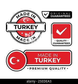 Badge bundle Made in Turkey Label emblema isolato su sfondo bianco. Illustrazione vettoriale Illustrazione Vettoriale