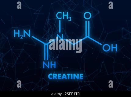Creatina Structural Chemical Formula con sfondo Plexus Illustrazione Vettoriale