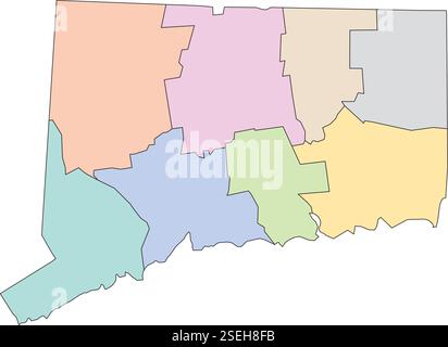 File vettoriale modificabile delle contee che compongono lo stato del Connecticut, situato negli Stati Uniti. Illustrazione Vettoriale