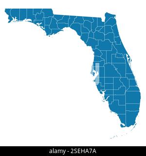 File vettoriale modificabile dello stato della Florida con contee incluse. Illustrazione Vettoriale