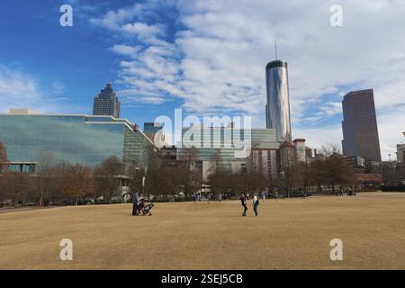 Il Centennial Olympic Park e il Westin Tower Foto Stock