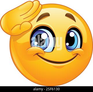 emoticon felice che saluta con un sorriso allegro Illustrazione Vettoriale