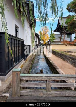 Centro storico di Hida Furukawa con edifici tradizionali, Giappone Foto Stock