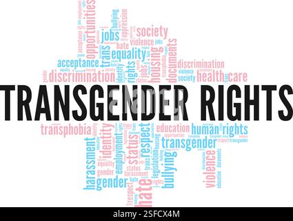 Design concettuale Word cloud Trans Rights isolato su sfondo bianco. Illustrazione Vettoriale