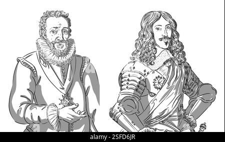 Ritratti di Enrico 4 e di suo figlio Luigi 13, re di Francia Foto Stock