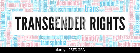 Design concettuale Word cloud Trans Rights isolato su sfondo bianco. Illustrazione Vettoriale