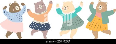 il set di danze porta personaggi in stile doodle vettoriale isolato Illustrazione Vettoriale