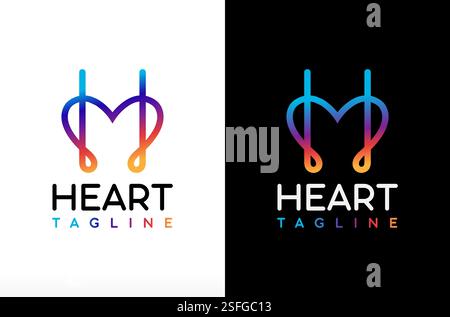 Logo Letter h Heart, logo Flame Heart, logo Love colorato, logo cuore creativo, simbolo simbolo simbolo del vettore di assistenza umana Letter h silhouette illustrazione Illustrazione Vettoriale