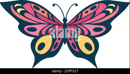 Farfalla disegnata a mano. Farfalle floreali, ali di falena e insetti volanti colorati in primavera. Disegno dell'icona del vettore isolato della farfalla papillon volante su bianco Illustrazione Vettoriale