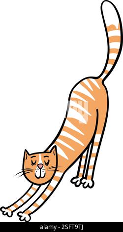 Un gatto a righe di zenzero si allunga dopo il sonno Illustrazione Vettoriale