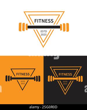 Logo fitness Shield. Design del logo fitness. esercizio fisico. Logo palestra. Centro fitness. Illustrazione Vettoriale