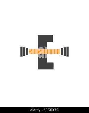 Logo Letter e Barbell Gym, design con logo da palestra Illustrazione Vettoriale