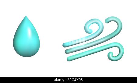 Icone meteo 3d serie di vettori isolati realistici. Umidità vento forte. Progettare il banner del logo del gioco del sito Web dell'app meteo. Concetto di meteorologia. Illustrazione Vettoriale