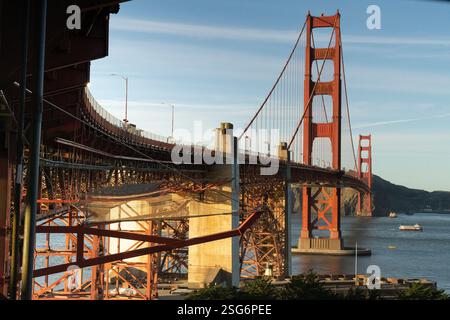 Costruzione sul Golden Gate Bridge, San Francisco. Sono in corso manutenzione e/o aggiornamenti. Foto Stock