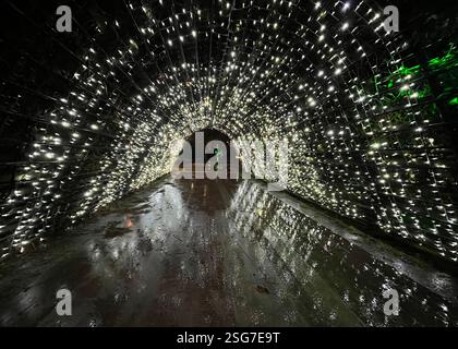 Passaggio illuminato nella notte buia. Foto Stock