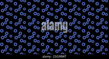 Motivo di sfondo con ingranaggi blu su una superficie nera che mostra elementi di design meccanici Illustrazione Vettoriale