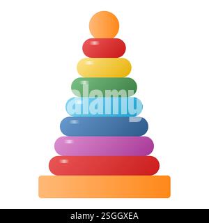 Coloratissimi giocattoli impilabili per bambini Vector. Giocattoli educativi per bambini. Colorate piramidi giocattolo. Impilamento di Tower Toys. Illustrazione Vettoriale