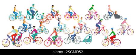 Illustrazione dei ciclisti sui percorsi ciclabili Foto Stock