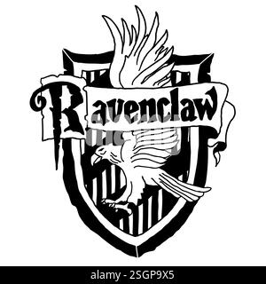 Logo di Harry Potter Ravenclaw in stile doodle. Hogwarts Legacy. Scuola magica di stregoneria e stregoneria. Illustrazione vettoriale isolata su wh Illustrazione Vettoriale