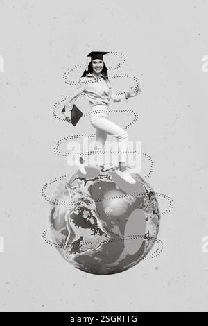 Foto creativa 3D collage grafica cartolina di divertente studente laurea ottenere buona istruzione superiore isolato su sfondo pittura Foto Stock