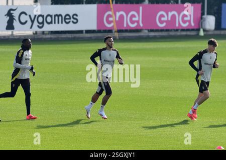 Torino, Italia. 10 febbraio 2025. Lloyd Kelly della Juventus FC durante l'allenamento della Champions League 2024/2025 alla JTC Continassa il 10 febbraio 2025 a Torino - ph Giuliano Marchisciano credito: Agenzia fotografica indipendente/Alamy Live News Foto Stock