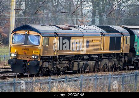 Drax Group ha livato una locomotiva di classe 66 gestita da GB Railfreight denominata Drax Power Station 50. Foto Stock
