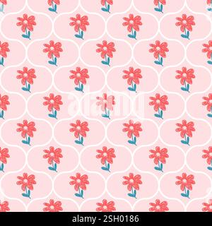 Pastello di fiori disegnato senza cuciture. Sfondo floreale all over. Sfondo ripetuto dal fondo. Motivo a molla per disegno con motivo di ripetizione di superficie. han vettoriale Illustrazione Vettoriale