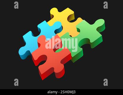 puzzle 3d composto da quattro pezzi colorati Illustrazione Vettoriale