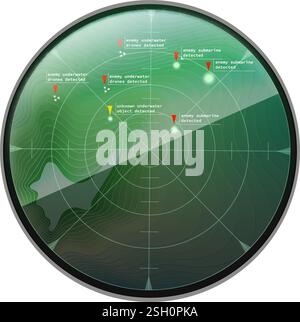 Interfaccia digitale dello schermo sonar militare Illustrazione Vettoriale