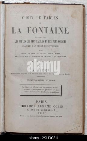 La Fontaine - Choix de Fables - 36a edizione - Armand Colin, Parigi, Francia, 1910 - pagina del titolo Foto Stock
