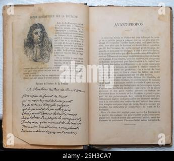 La Fontaine - Choix de Fables - 36a edizione - Armand Colin, Parigi, Francia, 1910 - esempio di scrittura de la Fontaine Foto Stock