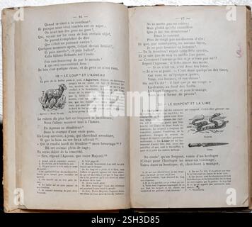 La Fontaine - Choix de Fables - 36a edizione - Armand Colin, Parigi, Francia, 1910 - pp 16-17 - le Loup et l'agneu Foto Stock