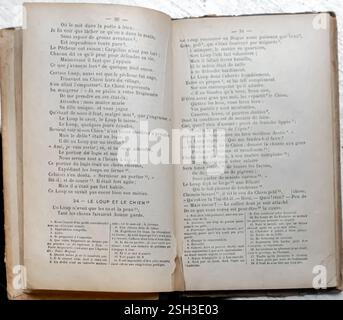 La Fontaine - Choix de Fables - 36a edizione - Armand Colin, Parigi, Francia, 1910 - pp 30-31 - le lour et le chien Foto Stock