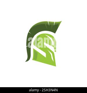 Lettera S per il logo Spartan, icona del logo del casco Warrior spartano modello vettoriale su sfondo bianco Illustrazione Vettoriale