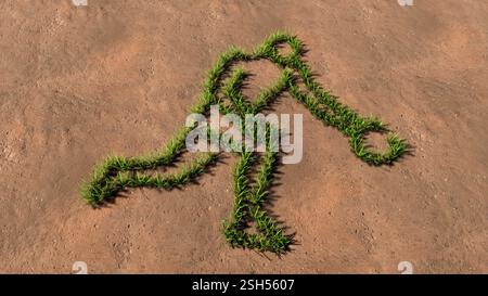 Concetto o forma concettuale del simbolo del prato estivo verde su terreno marrone o sfondo terra, immagine di un giocatore di basket. metafora dell'illustrazione 3d. Foto Stock