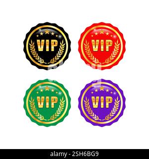 Badge dorato VIP Premium su sfondo bianco Illustrazione Vettoriale