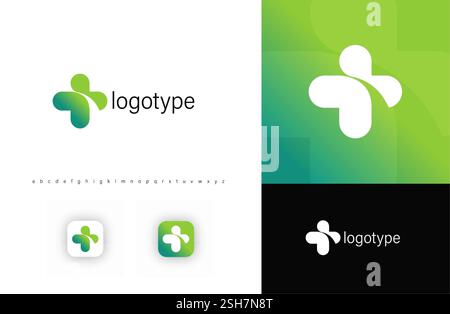Logo croce medica, che simboleggia l'assistenza sanitaria, la farmacia e il benessere. Ideale per farmacie, ospedali, cliniche, aziende farmaceutiche e mediche Illustrazione Vettoriale