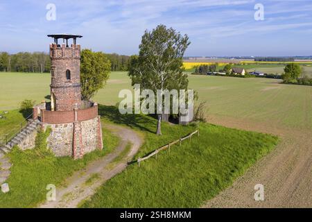 Veduta aerea della torre di osservazione sullo sfondo Wurzen, Pyrna, Wurzen, Sassonia, Germania, Europa Foto Stock