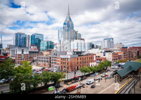 13 ottobre 2023, Nashville, Tennessee: Vista panoramica di Nashville, skyline del centro del Tennessee Foto Stock