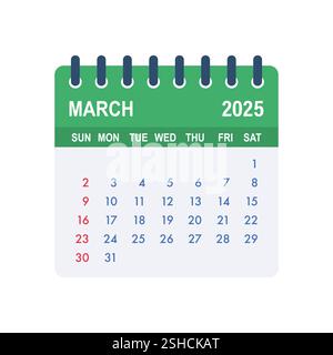 Pagina del calendario di marzo 2025 che mostra giorni, settimane e mesi Illustrazione Vettoriale
