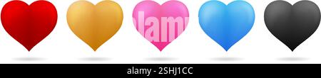Set di illustrazioni vettoriali di cuori colorati isolati su sfondi bianchi per ponti, collage e scenografie, interfaccia utente, Branding o identità Illustrazione Vettoriale