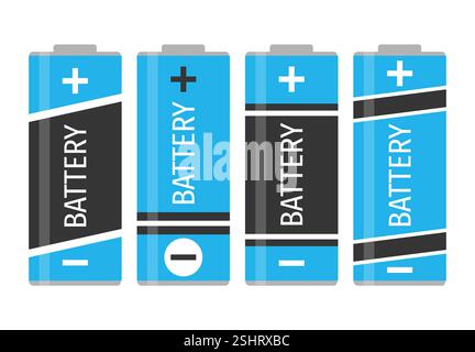 Un set di quattro batterie blu. Illustrazione vettoriale Illustrazione Vettoriale