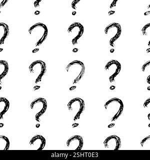 Motivo senza cuciture con simbolo di punto interrogativo disegnato a mano. Simbolo del punto interrogativo nero dello schizzo su sfondo bianco. Illustrazione vettoriale Illustrazione Vettoriale
