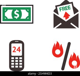 Icone del set per la spesa, realizzate in stile colorato Illustrazione Vettoriale