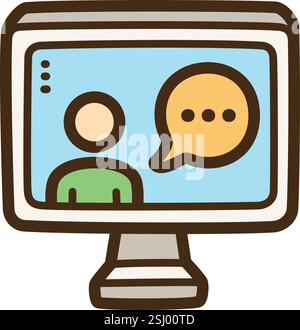 Illustrazione e grafica del doodle vettoriale del computer. Parte della categoria di comunicazione. Illustrazione Vettoriale